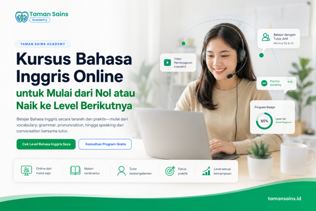 Kursus Bahasa Inggris online Taman Sains Academy dengan tutor dan peserta